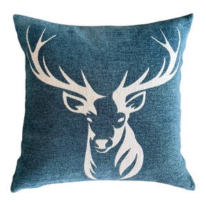 Kissenhülle Chenille dunkel petrol - Hirsch taupe - 50 x 50 cm
