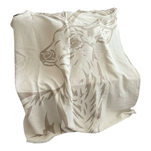 Tagesdecke Chenille offwhite - Hirsch Portrait taupe - 130 x 180 cm