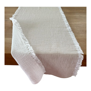 Tischläufer Boho Fransen - duplex - Weiss-Beige - 45 x 150 cm