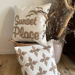 Kissenhülle Jute Stickerei - Statement Kissen Sunset Place 50 x 50 cm