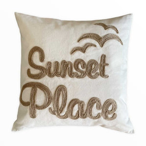 Kissenhülle Jute Stickerei - Statement Kissen Sunset Place 50 x 50 cm