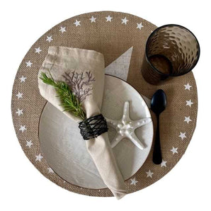 Tischset Rund Jute Natur - Stern weiss - Ø 38 cm