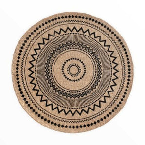 Tischset Rund Jute natur - Mandala Druck schwarz - Ø 38 cm