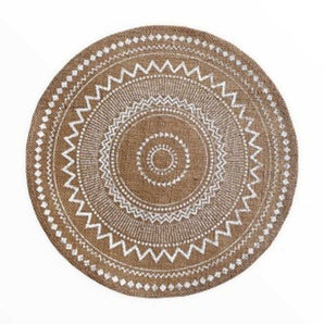 Tischset Rund Jute natur - Mandala Druck weiss - Ø 38 cm