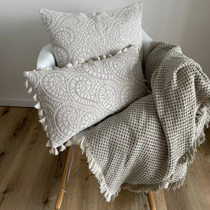 Kissenhülle Jacquard Farni mit Quasten - Beige-Taupe - 30 x 50 cm