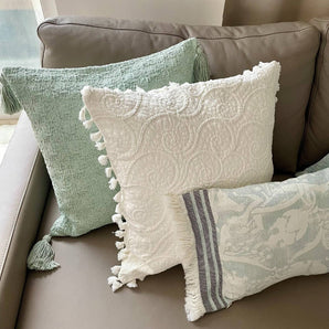Kissenhülle Jacquard Farni mit Quasten - Offwhite - 50 x 50 cm