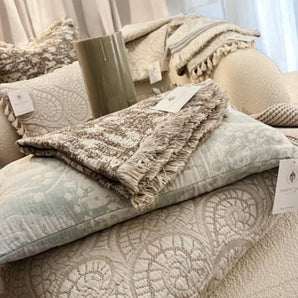 Kissenhülle Jacquard Fransli - Marmor Effekt Braun-Taupe-Ecru 50 x 50 cm
