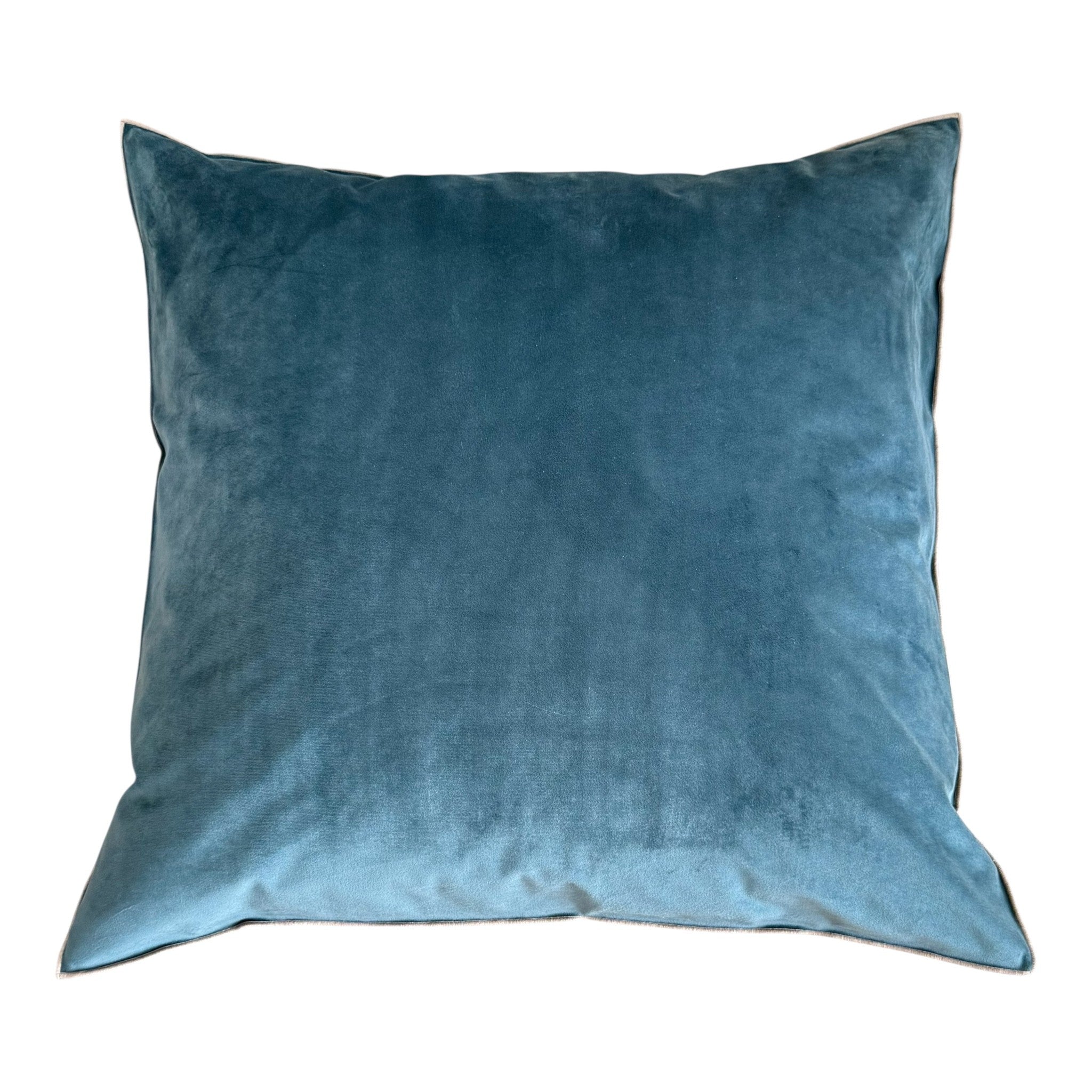 Kissenhülle Big Flauschi petrol taupe Bordüre 60x60 cm – WirLiebenKissen