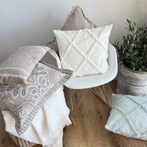 Kissenhülle Boho Fransen - Offwhite - 50 x 50 cm