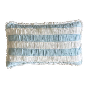 Kissenhülle Boho Streifen Fransen - Hellblau-weiss -30 x 50 cm