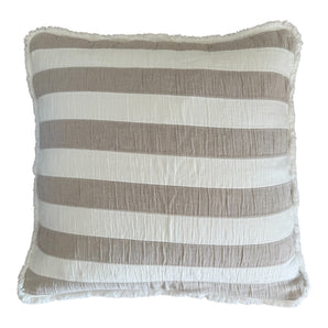 Kissenhülle Boho Streifen Fransen - beige-weiss - 50 x 50 cm