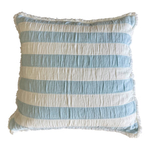 Kissenhülle Boho Streifen Fransen - hellblau-weiss - 50 x 50 cm