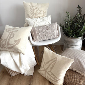 Kissenhülle Chenille offwhite - Seestern taupe  - 49 x 49 cm