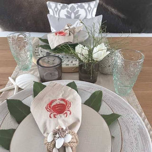 Servietten Krebs Stickerei (2er-Set) beige/sand - 45 x 45 cm