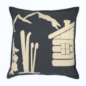Kissenhülle Skihütte - geflockte Stickerei offwhite - 49.5 x 49.5 cm