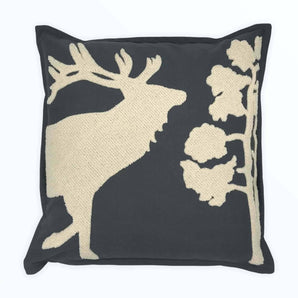 Kissenhülle Hirsch - geflockte Stickerei offwhite - 49.5 x 49.5 cm
