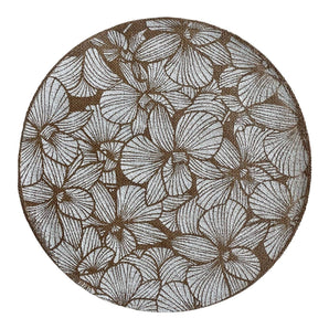 Tischset Rund Jute Natur - Flower Druck weiss - Ø 38 cm