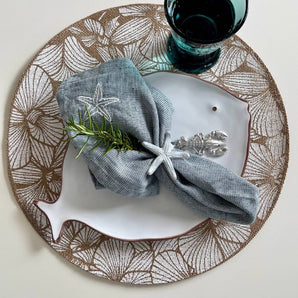 Tischset Rund Jute Natur - Flower Druck weiss - Ø 38 cm
