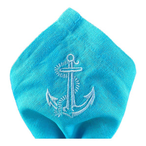 Serviette türkis Anker - Stickerei weiss – 45 x 45 cm