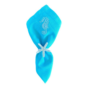Serviette türkis Seepferdchen - Stickerei weiss – 45 x 45 cm