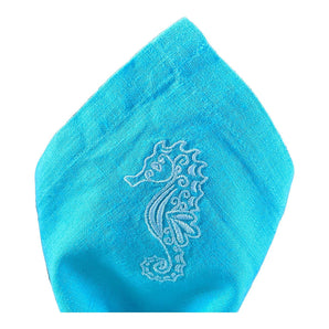 Serviette türkis Seepferdchen - Stickerei weiss – 45 x 45 cm