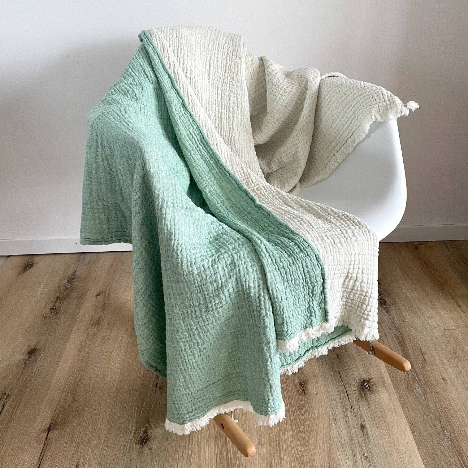 Tagesdecke Minty Duplex Mint Offwhite 130x180 cm – WirLiebenKissen