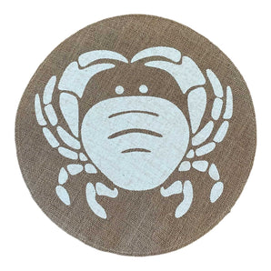 Tischset Jute Natur – Krebs Druck weiss  – Ø 38 cm