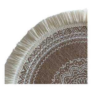 Tischset Rund Jute Natur - Mandala Druck offwhite - Ø 38 cm