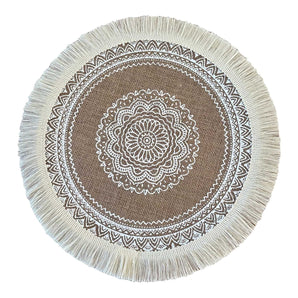 Tischset Rund Jute Natur - Mandala Druck offwhite - Ø 38 cm