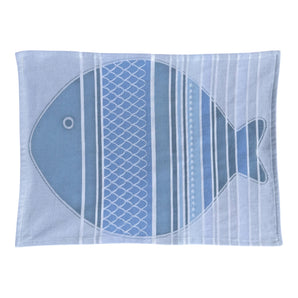 Tischset Fisch & Streifen - blau-hellblau - 50 x 35 cm