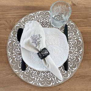 Tischset Rund Jute Natur - Vintage Druck - Ø 38