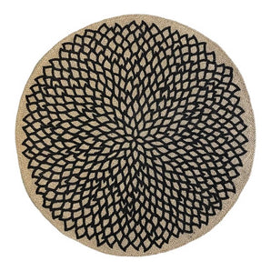 Tischset Rund Jute natur - floraler Druck schwarz - Ø 38 cm