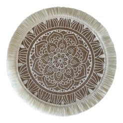 Tischset Rund Jute Natur – Mandala Druck Floral Offwhite