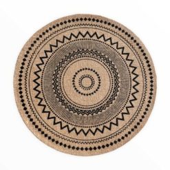 Tischset Rund Jute natur – Mandala Druck schwarz – Ø 38 cm