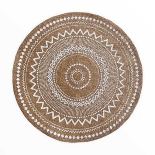 Tischset Rund Jute natur - Mandala Druck weiss - Ø 38 cm